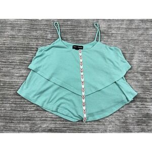 Mason + Mackenzie Tank Top Womens Small Teal Green Tiered Boho Cami Chevron Trim